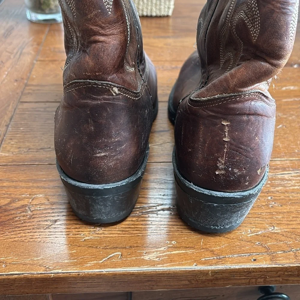 AERO GLIDE 7 Brown Leather Western Work Boots Men’s Elastomeric Insole Size 12